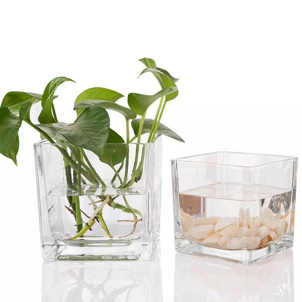 

4Pcs Delicate Square Transparent Hydroponic Containers Green Radish Plant Glass Flower Arrangement Containers Desktop Decoration