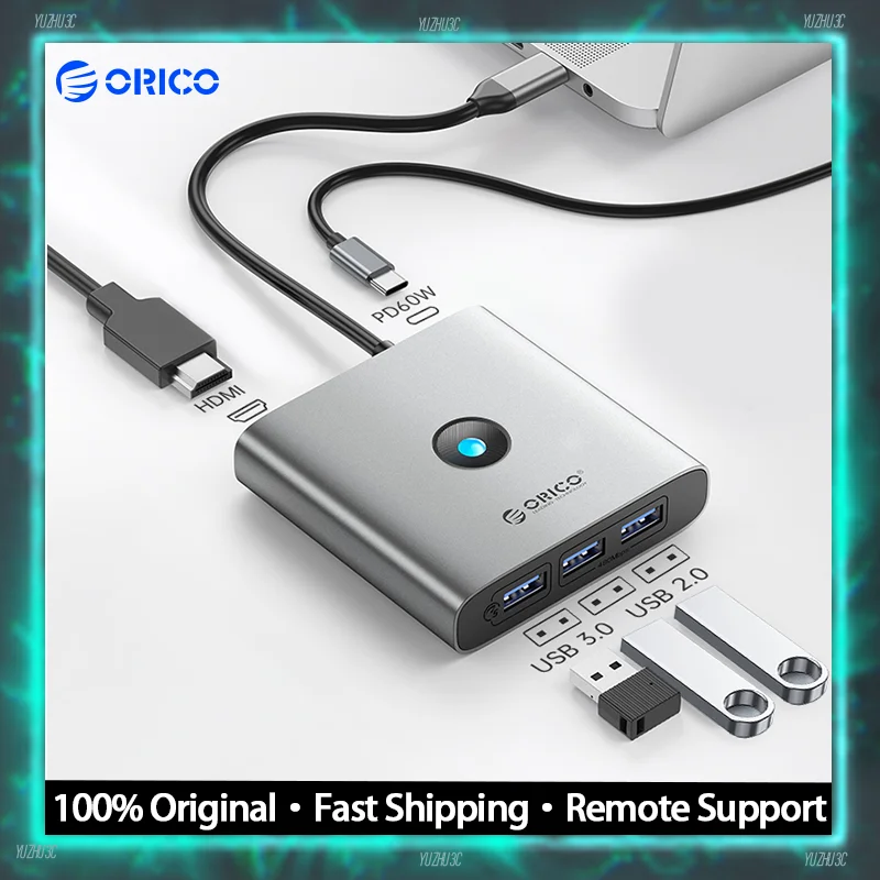 ORICO FAX3-6PCR 5P USB-C Док-концентратор 6-в-1 с HDMI 4K 30 Гц USB 3.0x4 SD/TF 3,5 мм Аудио 100 Вт Адаптер зарядного устройства PD