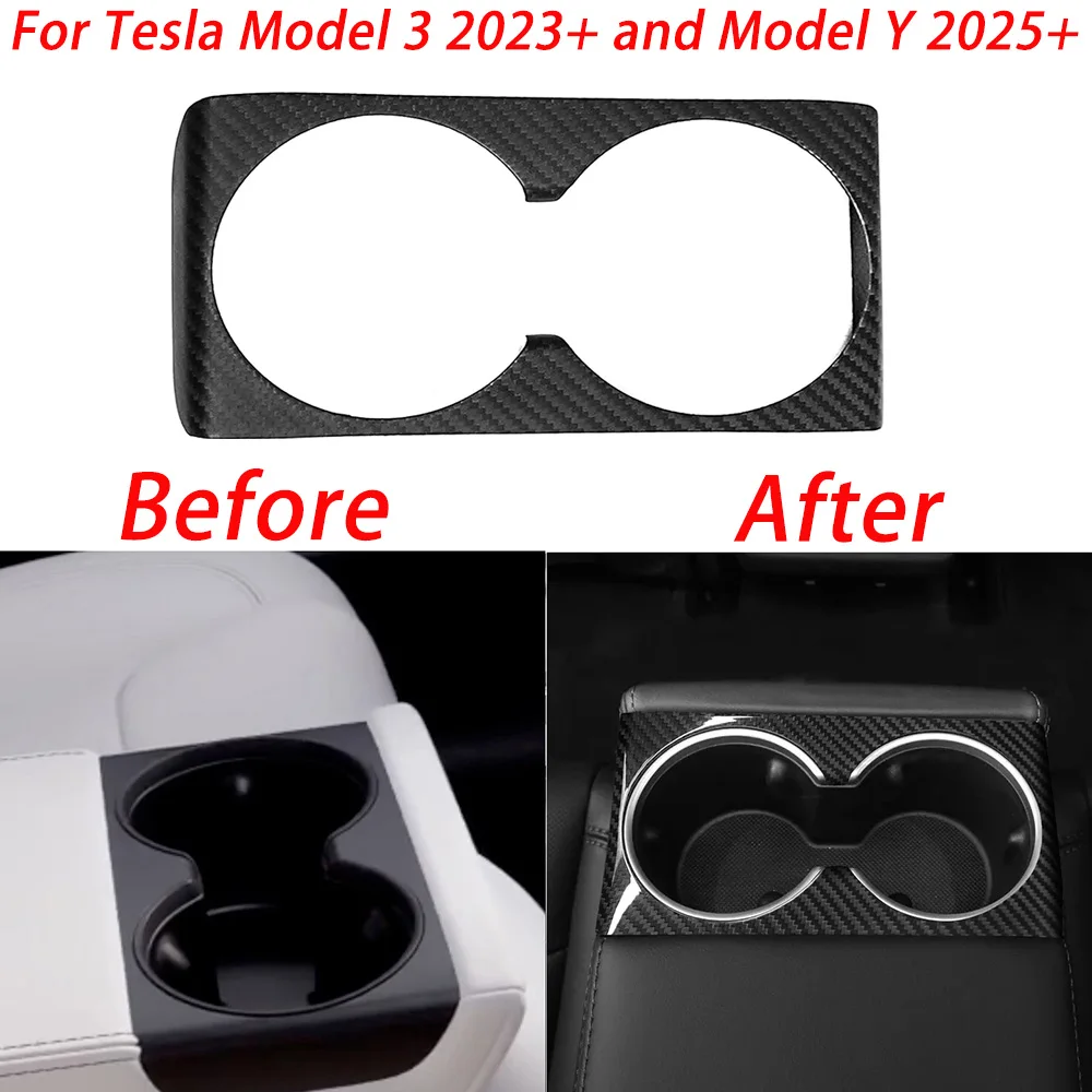 For Tesla Model 3 2023+ and  Model Y 2025+ Dry Carbon Fiber Front Drain Cup Frame Sticker Automotive Interior Accessories