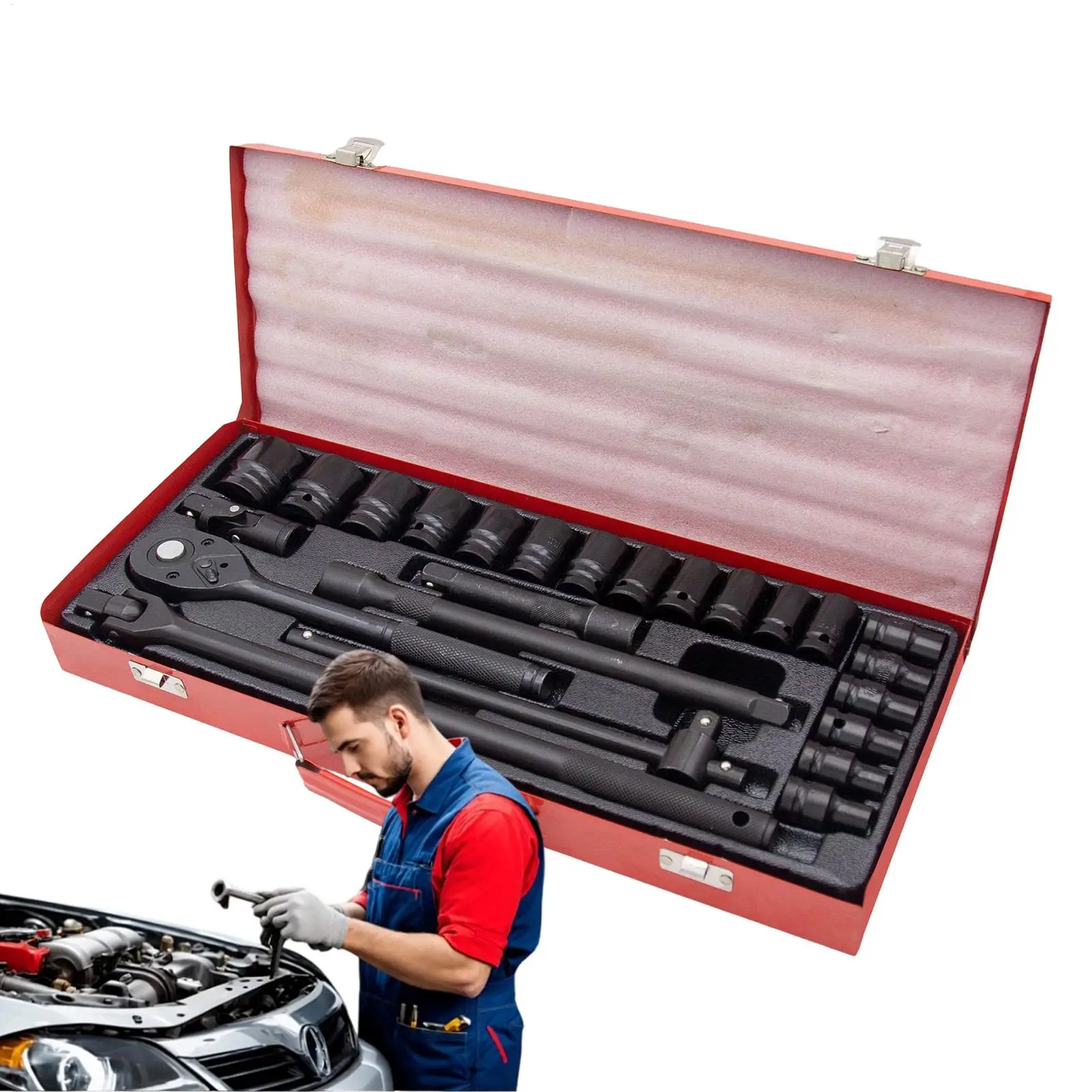 

24pcs Car Repair Wrenches And Rocker Elbow Tool F Rod Sleeve Portable Auto Rocking Frod Wrench Seeve Set Auto Repair Set