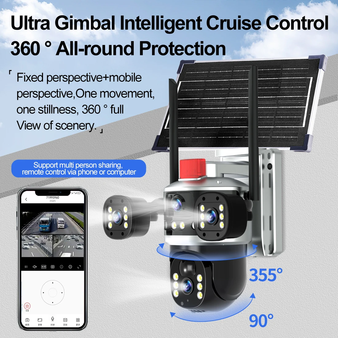 Low Power Solar Panel 12MP V380 10x Optical Zoom CCTV Security Wireless WiFi Solar 4G Card Camera Minimum order of 2 pieces