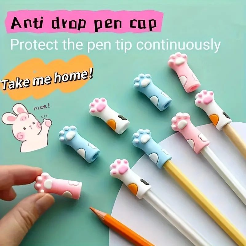 5pcs/set Silicone Pencil Cover Protector Cat Paw Shape Silicone Cuticle Protective Sleeve For Nail And School Office Supplies