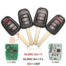 Jingyuqin MLBHL1K6-1TA chiave per auto remota per Honda Accord Civic City CRV HRV Fit Jazz 2/3/4 pulsanti ID47 PCF7961 Chip 313.8/433MHZ