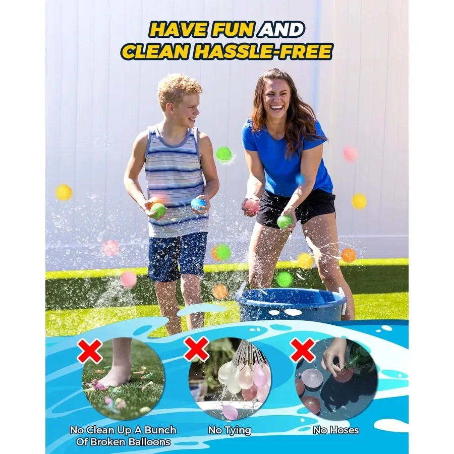 Balões de água reutilizáveis, 20 peças, piscina, praia, brinquedos para diversão no verão, brinquedos aquáticos ao ar livre, jogos para adultos, fora, quintal, natação