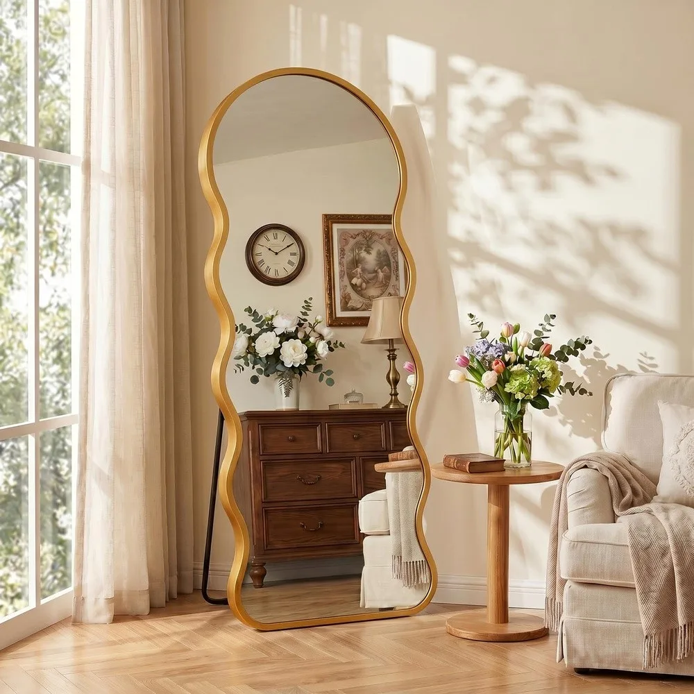 Irregular Wavy Full Length Mirror Body Floor Mirror with Stand 63