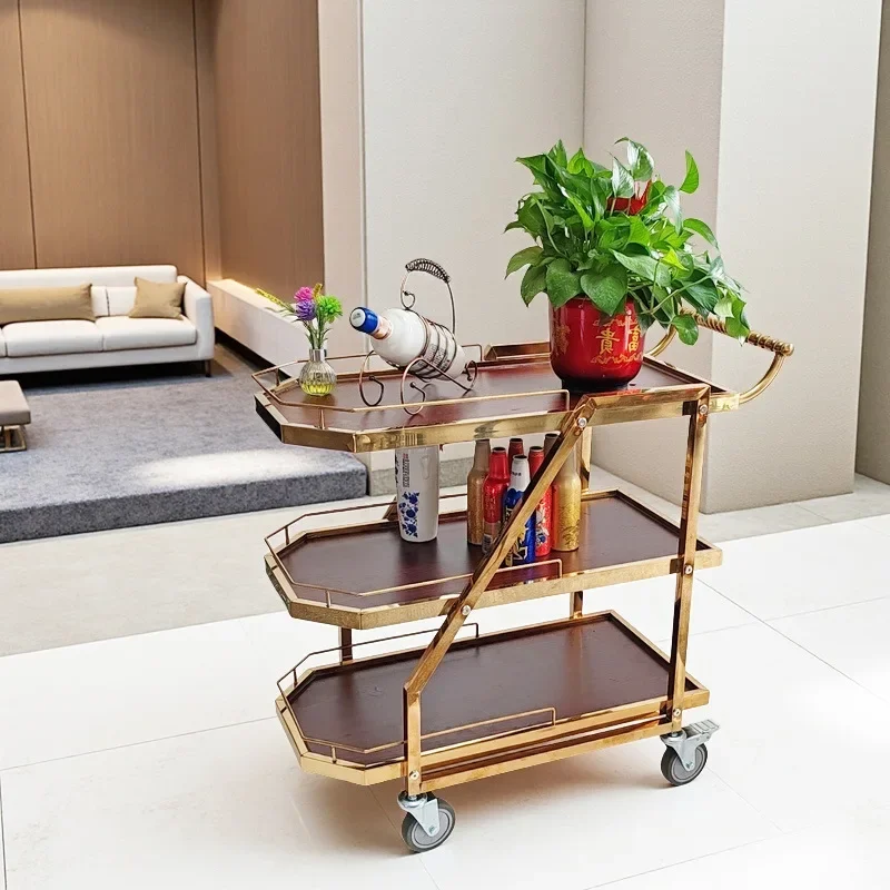Dining Cart Wine Cart Restaurant Hotel Hand Push Meal Delivery Activity Trolley Tea Trolley KTV Hotel Snacks, Triple Cart