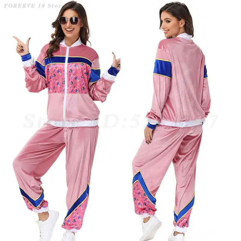 

70s 80s Disco Outfit Women Hippie Cosplay Costumes Carnival Festival Halloween Party Retro Rock Hippies Sports Suit Tracksuit