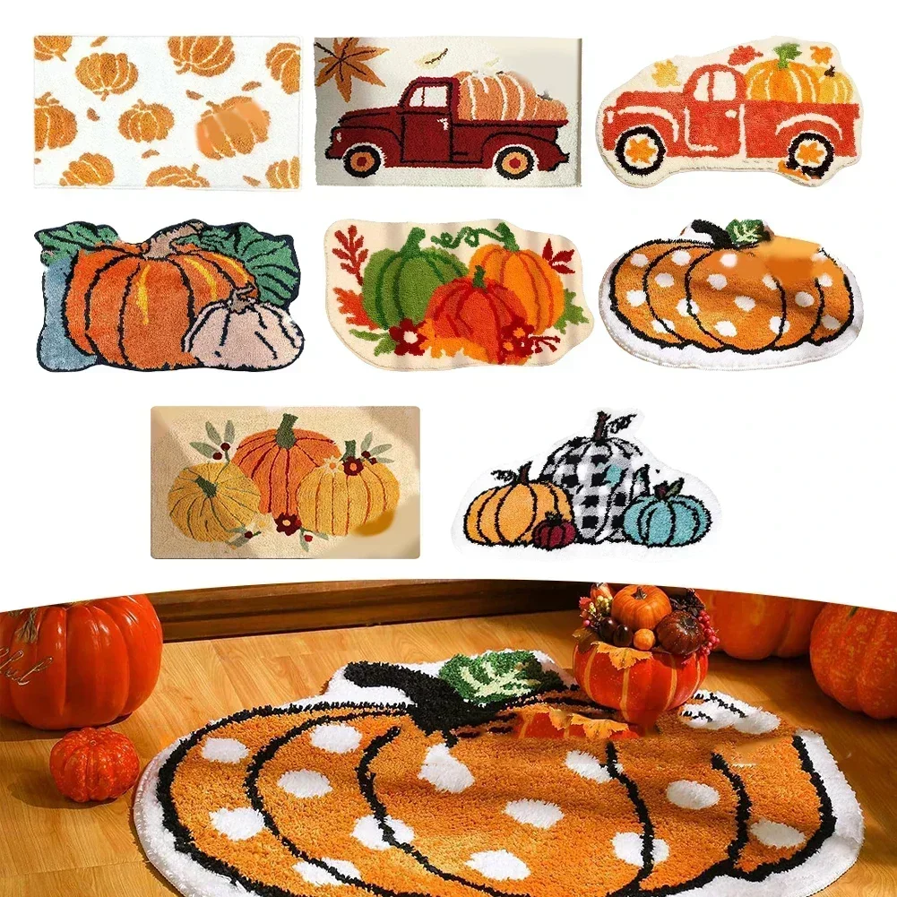 Thanksgving Fall Bathroom Rugs Non Slip Funny Cute Bath Mats For Bathroom Shower Tub Washable Absorbent Pumpkin Shape Carpet