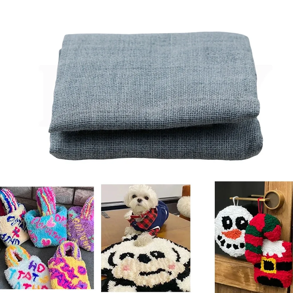 1 متر × 1 متر قماش أبيض رمادي لملحقات السجاد ذاتية الصنع خرامة الخياطة لمسدس التلمم ، قماش خام رمادي قماش كتان صناعي خشن صلب #1