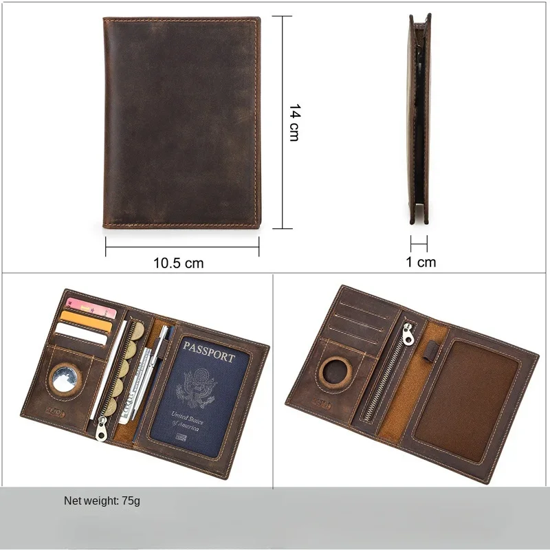 Real cowhide passport holder travel wallet with aviation tag case anti-theft brush ID bag pen Family couple travel passport bag