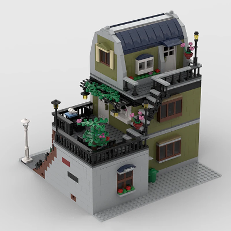 스트리트 뷰 모델 MOC 빌딩 블록 드로잉 클래스 및 테라스 카페 모듈형 기술 어린이 휴일 선물 조립 장난감 세트