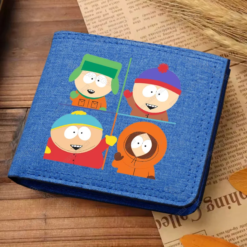 South Park Men Short Wallet Funny Cartoon Canvas Coin Purse Foldable Billfolds Multiple Card Slots ID Card Holder Buckle Wallets