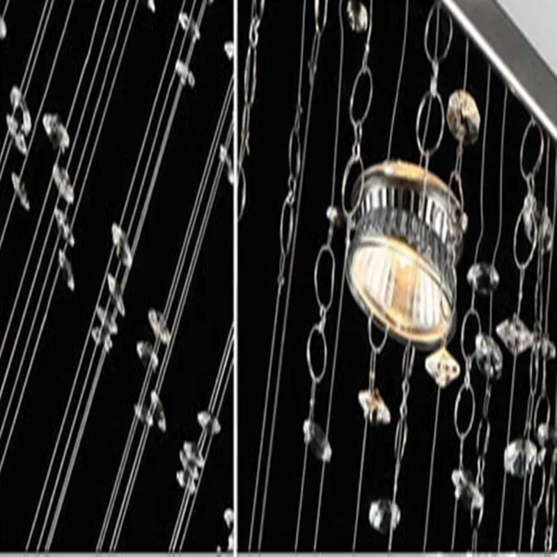 3/5/6 Heads Modern Crystal LED Ceiling Lights Fixture Rain Drop Curtain Lustre Hanging Square Ceiling Lamp Lustres