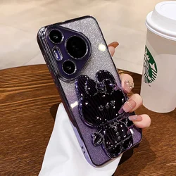 Luxury bracket Case For Huawei Pura 70 Glitter Mirror Rabbit Holder Case for Huawei Pura 80 70 pro Ultra Shockproof Cover