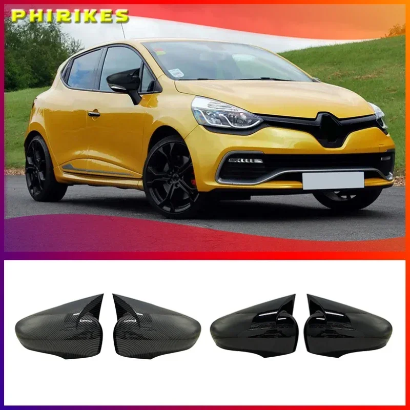 

New Bat Style High Quality 2 Pcs Mirror Covers Caps RearView Mirror Case Gloss Black For Renault Clio 4 2012 - 2019