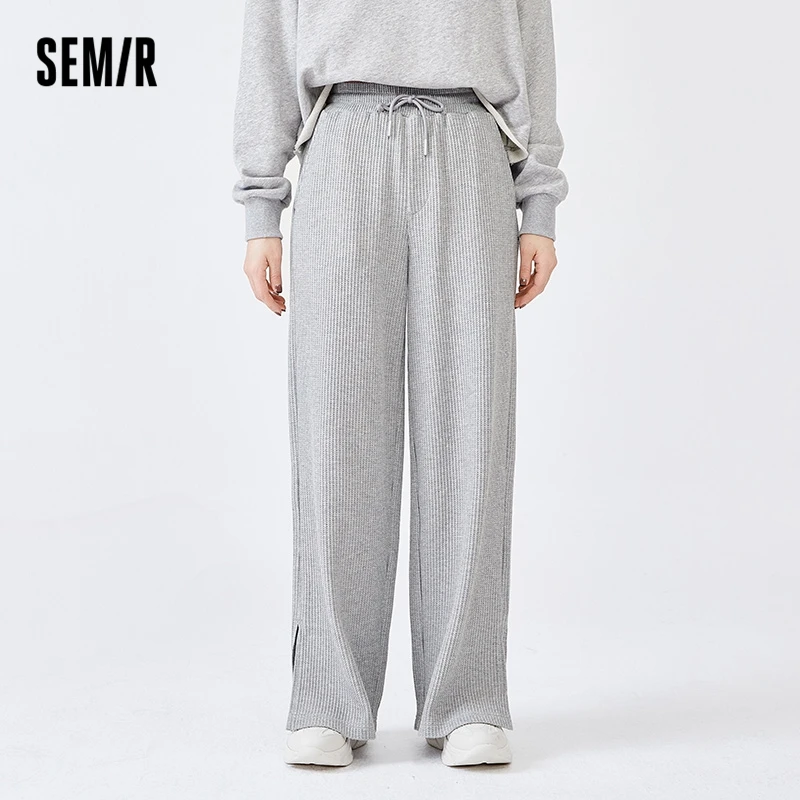 Semir Casual Pants Women Waffle Mopping Pants Lazy 2022 Spring New Style Wide-Leg Pants With Slits Showing Long Legs And Texture