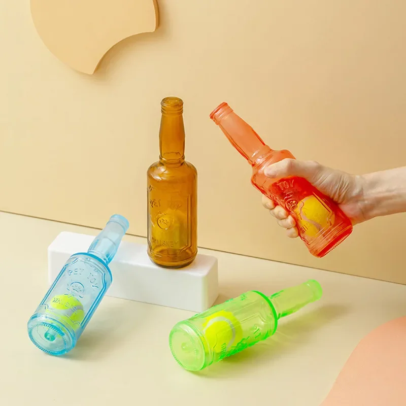 Pet Chew Toy TPR Bite Resistant Beer Bottle With Tennis Ball Puppy Teeth Grinding Squeaky Interactive Dog Chew Toy For Dogs