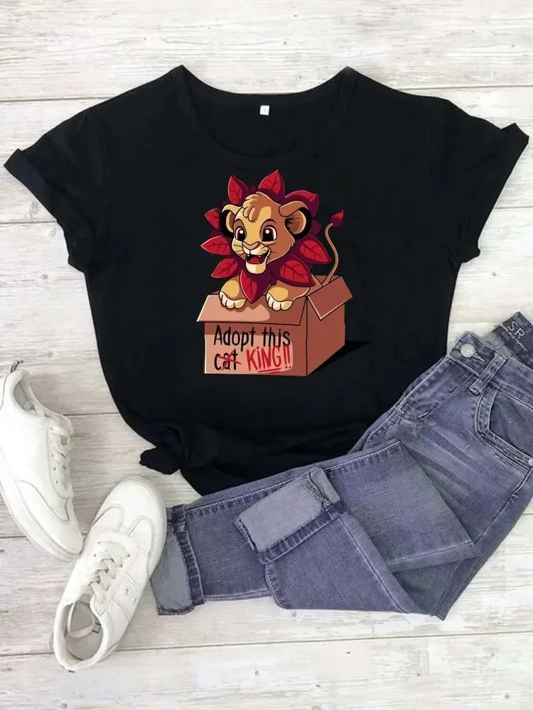 Bella Simba e Nala Lion King Print T Shirt donna Disney Casual T-Shirt larghe donna Harajuku Tee abbigliamento estivo top Y2k