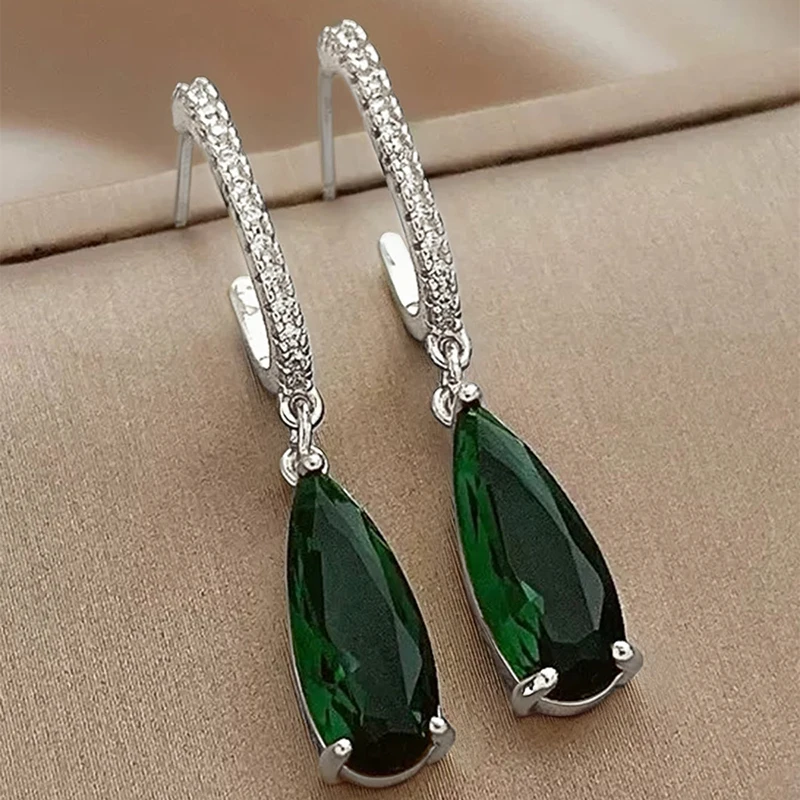 Huitan Birne Grün CZ Tropfen Ohrringe für Frauen Temperament Gold Farbe Ohr Hängen Ohrringe Büro dame Luxus Trendy Schmuck – Detail 12