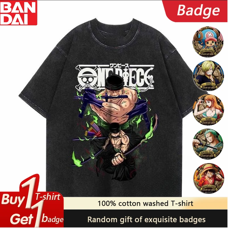 

Summer Y2k Anime One Piece Oversized Men's T-shirts Vintage Washed Short Sleeved Tee Casual Clothing Tops Streetwear Harajuku
