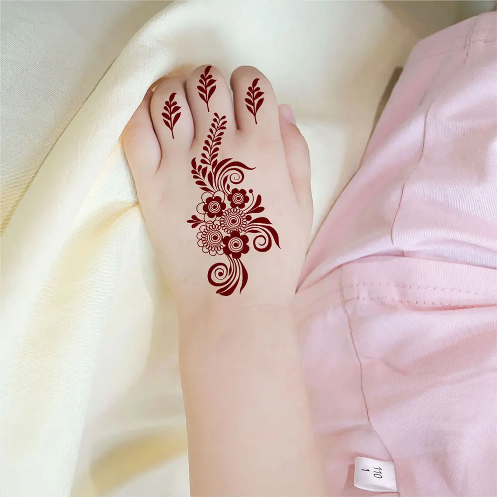 Waterproof Henna Sticker for Kids Small Size Temporary Mehndi Tattoo Stickers for Children Fake Tattoo for Women Hand Body Art