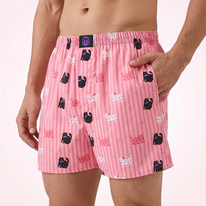 Men Loose Boxer Shorts 100% Cotton Stretch Breathable Soft Home Sleep Lounge Wear