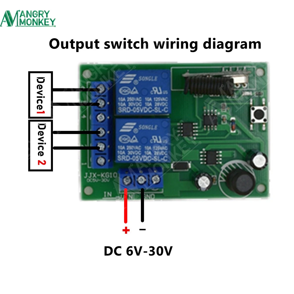 433 Mhz bezprzewodowy pilot moduł przełączający DC 12V 24V 30V 2CH RF przekaźnik odbiornik i nadajnik do kontrolera garażu bramy