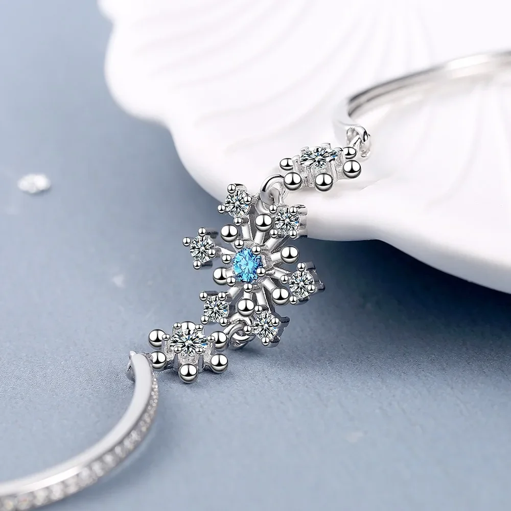 925 Sterling Silver Cute Blue CZ Snowflake Bracelet Adjustable Chain Christmas Charm Bracelets Hand Jewelry Gift for Women Girls