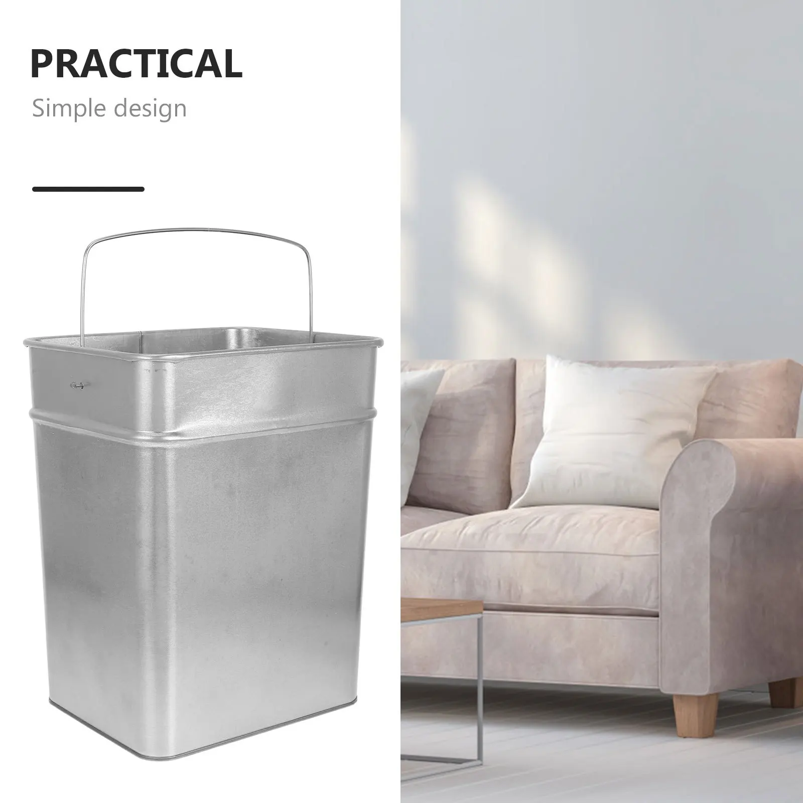 

Galvanized Steel Trash Can Liner with Handle Heavy Duty Metal Waste Basket for Bathroom Kitchen Office Rv Indoor Outdoor Use