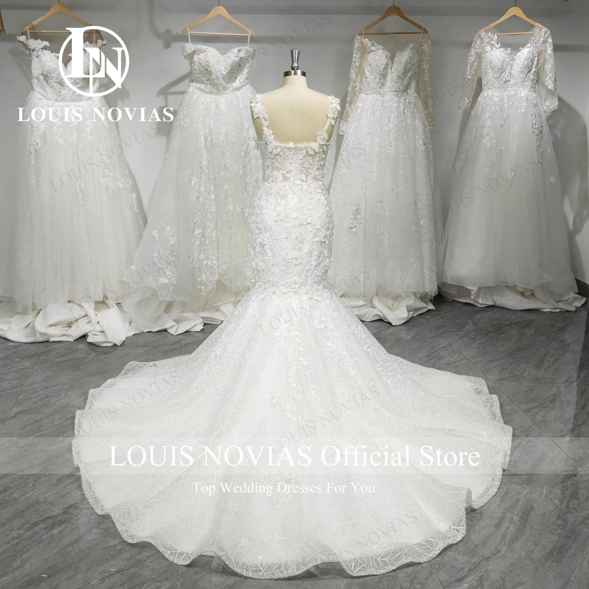 LOUIS NOVIAS-فستان زفاف حورية البحر للنساء ، الأشرطة السباغيتي ، ثوب الزهور الحبيب ، صور حقيقية ، 2024