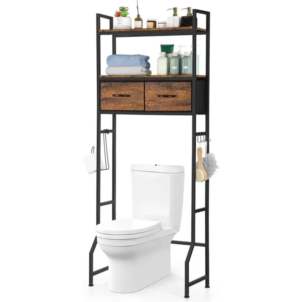 

The Toilet Over Shelf, Freestanding Above Toilet Shelf with Fabric Drawer, Bathroom Cabinet