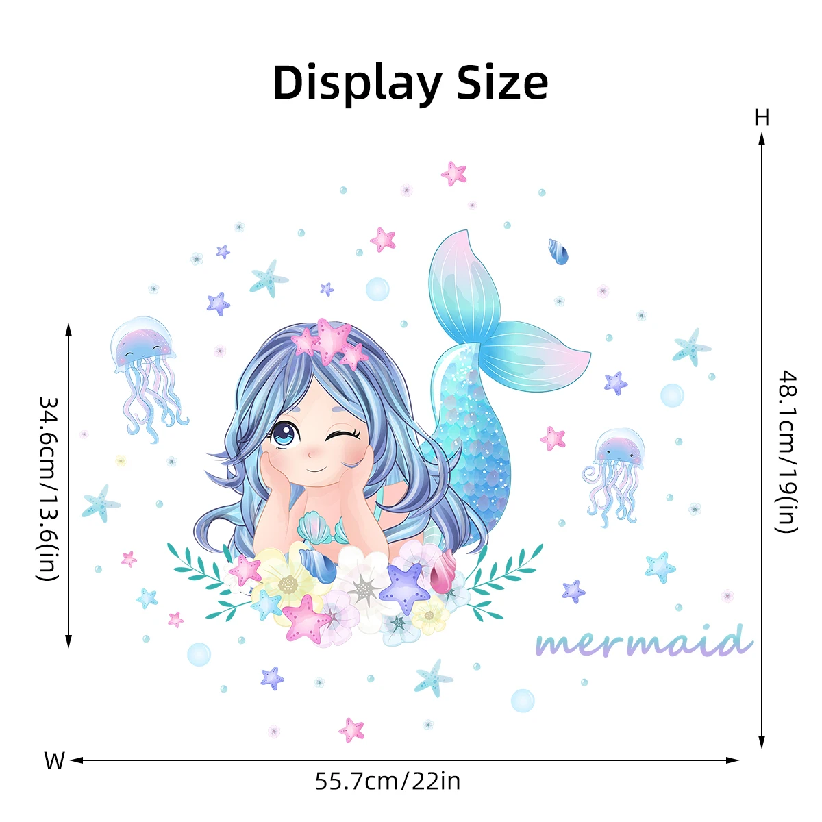 1Pc Cartoon Beautiful Mermaid Wall Stickers on The Wall Decoration for Bedroom Wallpaper Kids Room Living Room Decor for House