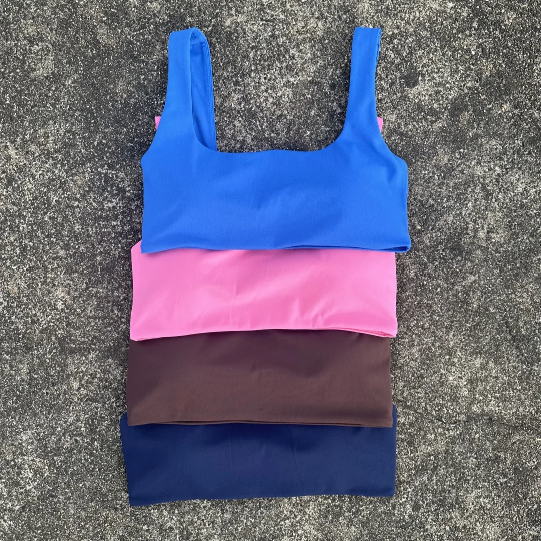 Solid Color Tight Square collar hollow Athletic Women Fitness Bra Butter Yoga Underwear Gym Sport Top Soft Push Up Chest Pad