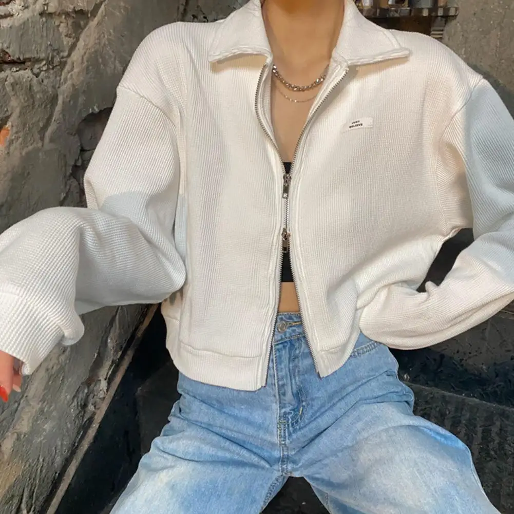 Crop Coat Lapel Breathable Warm Spring Autumn Thin Solid Color Short Coat Short Jacket Streetwear