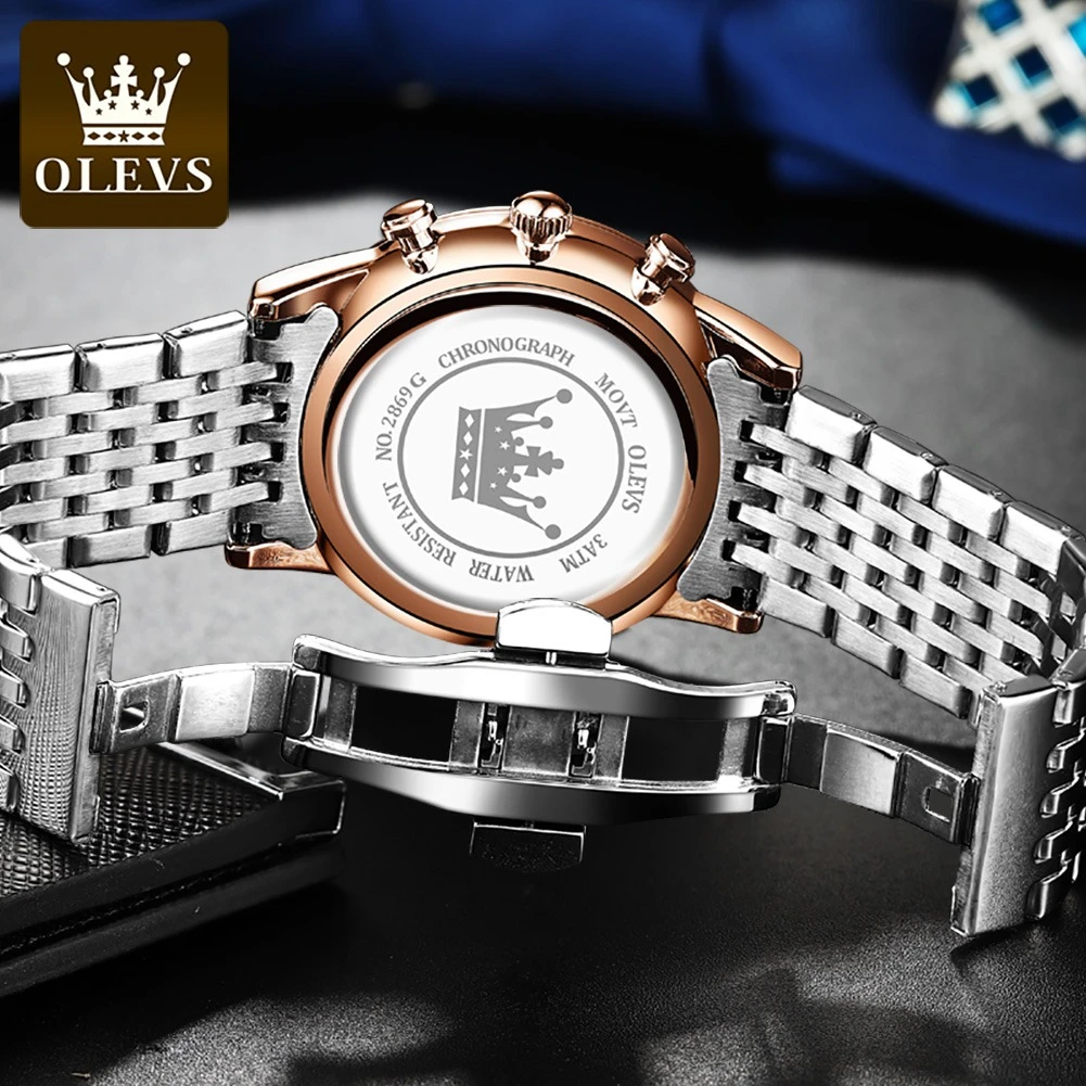 OLEVS 2869 montre de mode à Quartz cadeau bracelet en acier inoxydable cadran rond montre-bracelet chronographe calendrier lumineux petite seconde