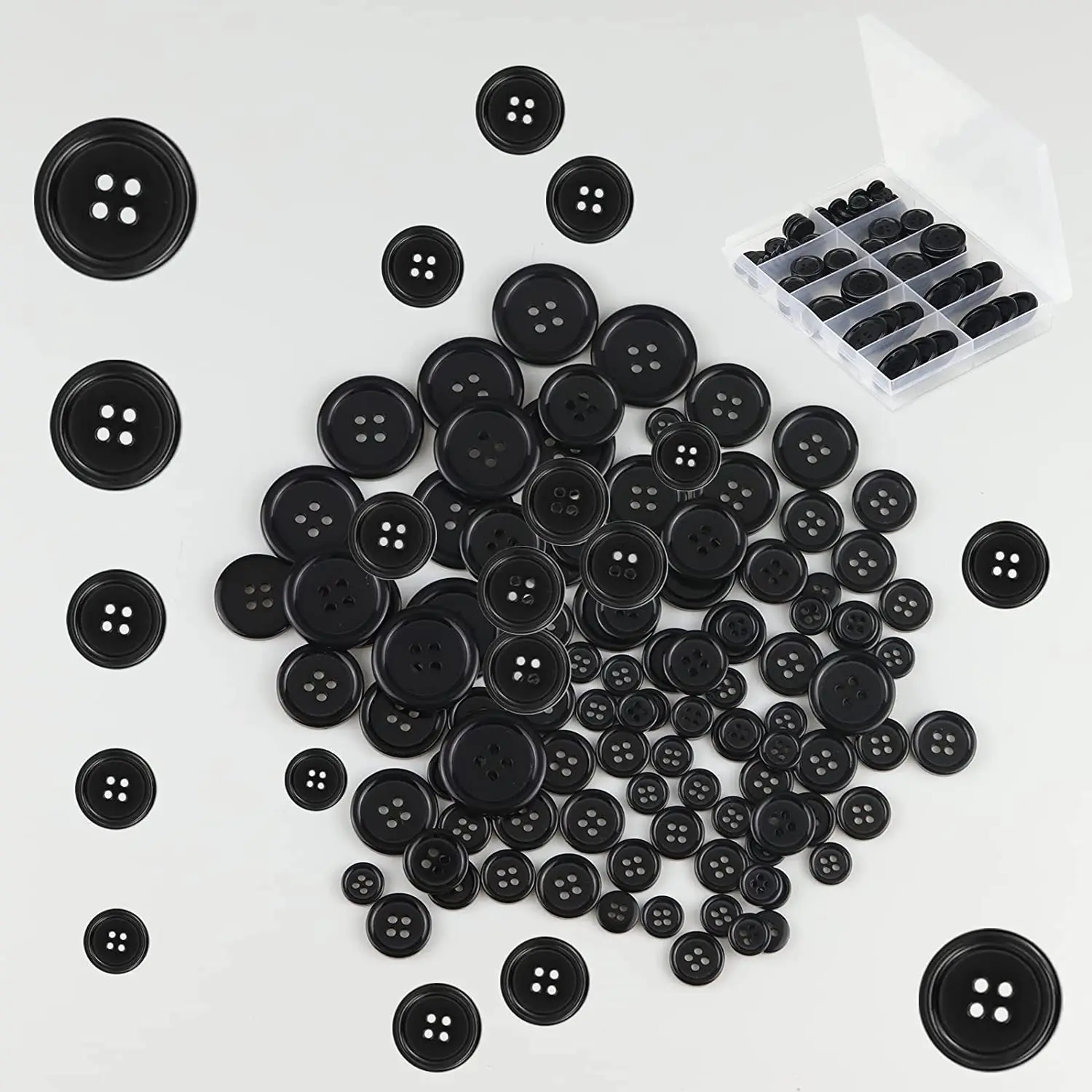 Color Sewing Buttons, 100PCS Round Resin, 4 Holes Craft, Handmade Sewing Button, Sizes 40L/32L/24L/20L/16L, for Garment DIY