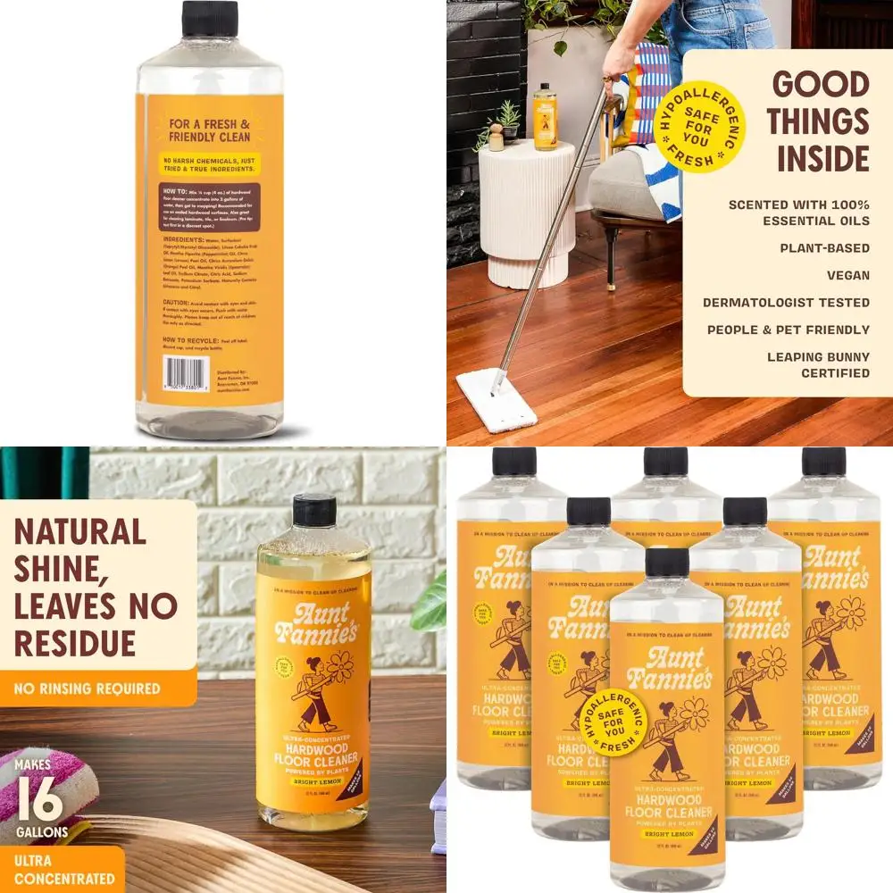 

Концентрированное средство для мытья полов из твердых пород дерева с ароматом лимона, на растительной основе, 32 унции, упаковка из 6 штук