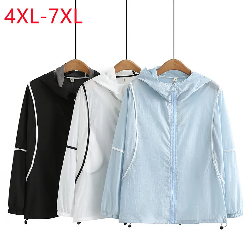 New 2023 Ladies Spring Summer Plus Size Tops For Women Large Size Long Sleeve Hooded Blue Coat 4XL 5XL 6XL 7XL