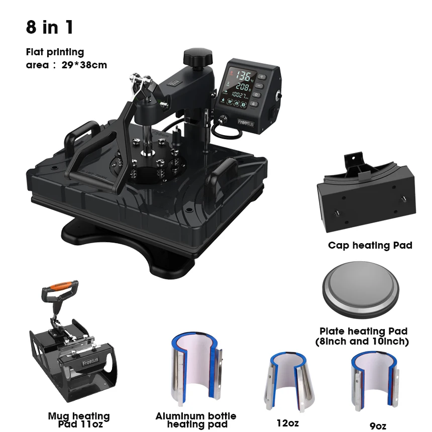 FREESUB Upgrade 8 in 1 Combo Heat press machine T-shirt cup hat plate sublimation logo printing machine for sale