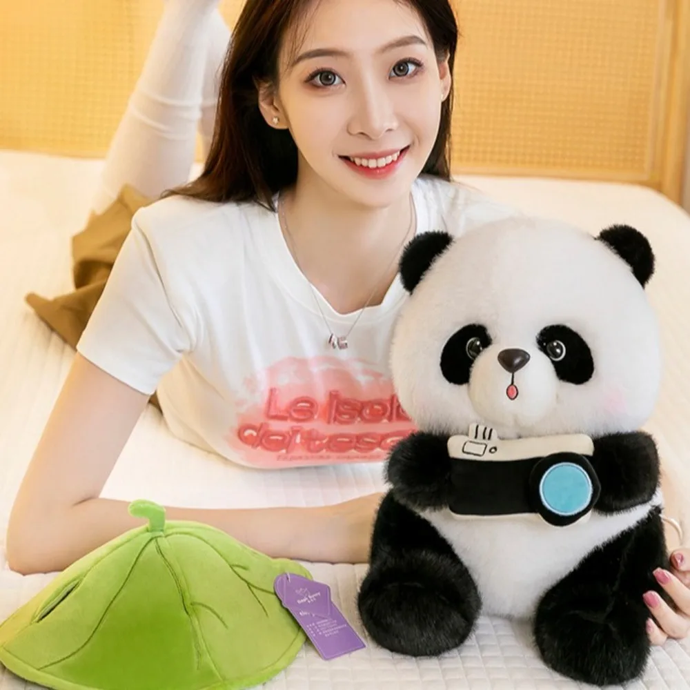 Sofa Cushion Cuddly Panda Plush Toys Soft Kawaii Panda Holding Camera Doll Stuffed Lovely Panda Doll Christmas Gift