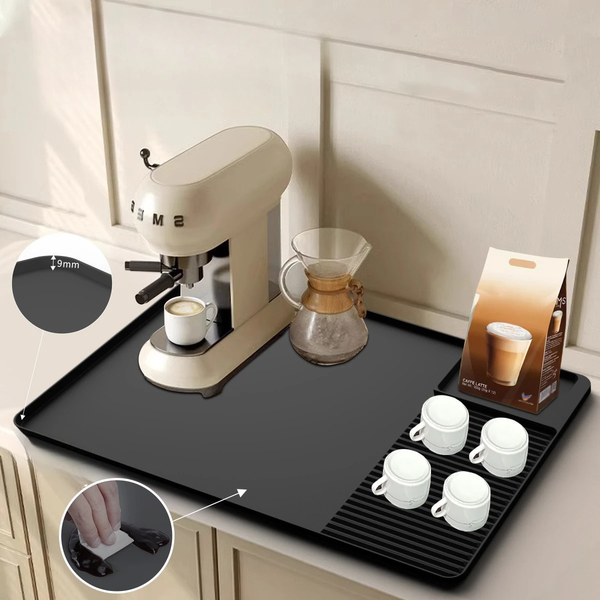 60x40cm Coffee Machine Silicone Pad Bar Drain Mat Coffee Press Powder Protection Mat Dining Table Insulation Coffee Coaster