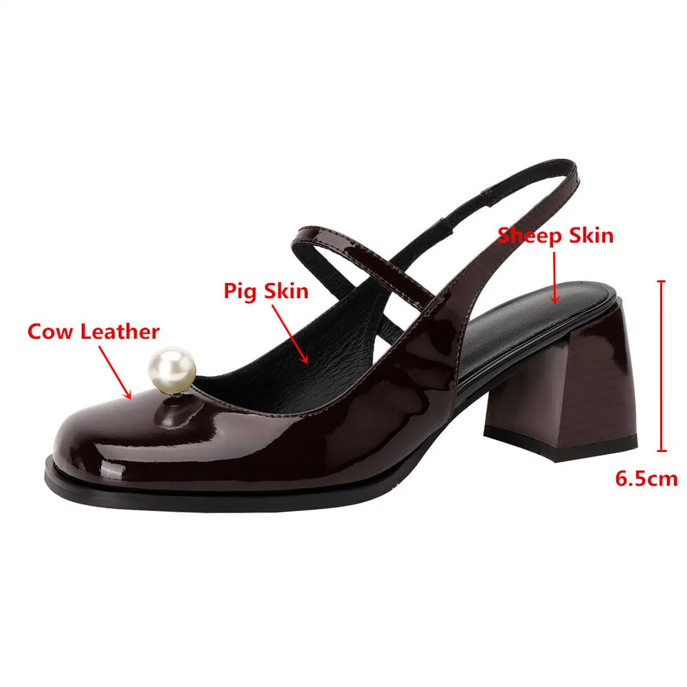 MILI-MIYA Fashion Sling Back Women Cow Leather Pumps Thick Heels Round Cot Slip On Solid Color Spring Summer Shoes For Ladies