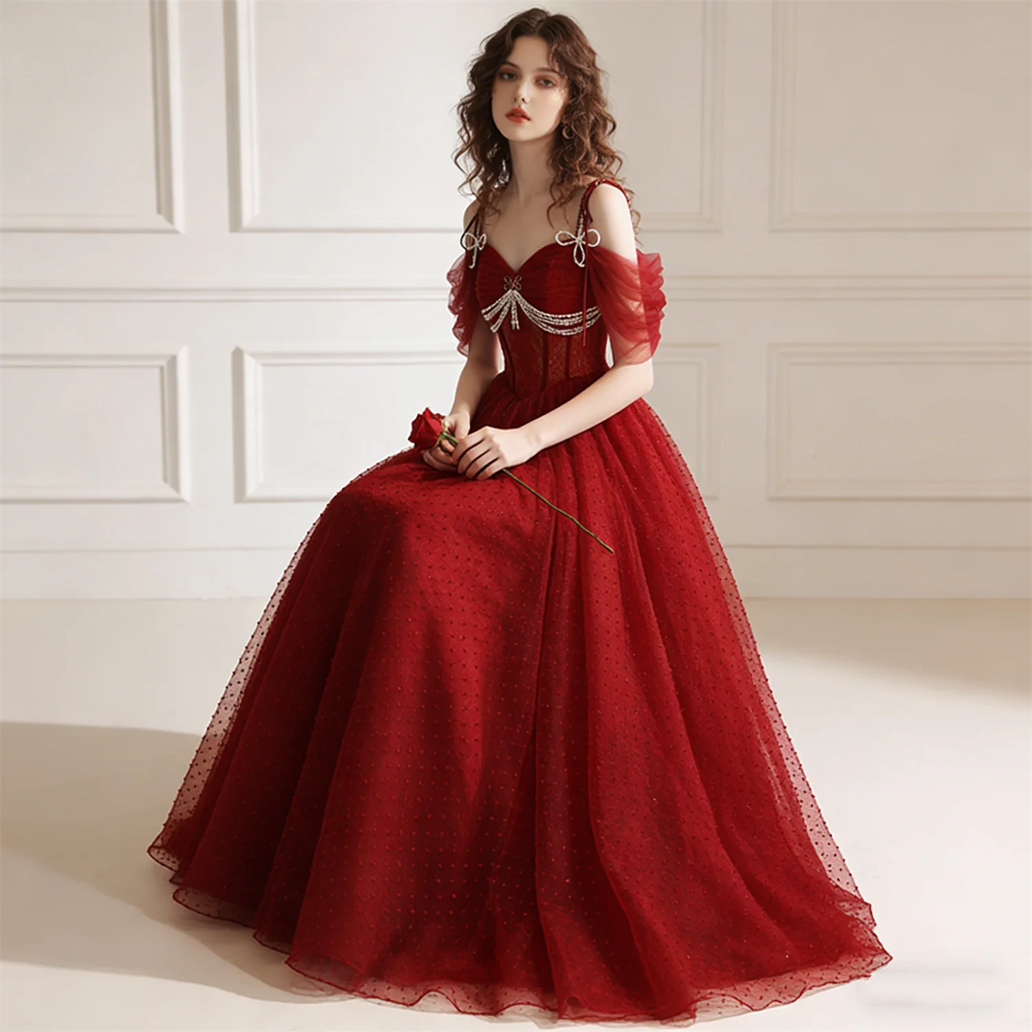 

Elegant Wine Red Women Prom Dresses Special Occasion Wear Off Shoulder Pearls A Line Long Formal Evening Gown Wedding Customized
