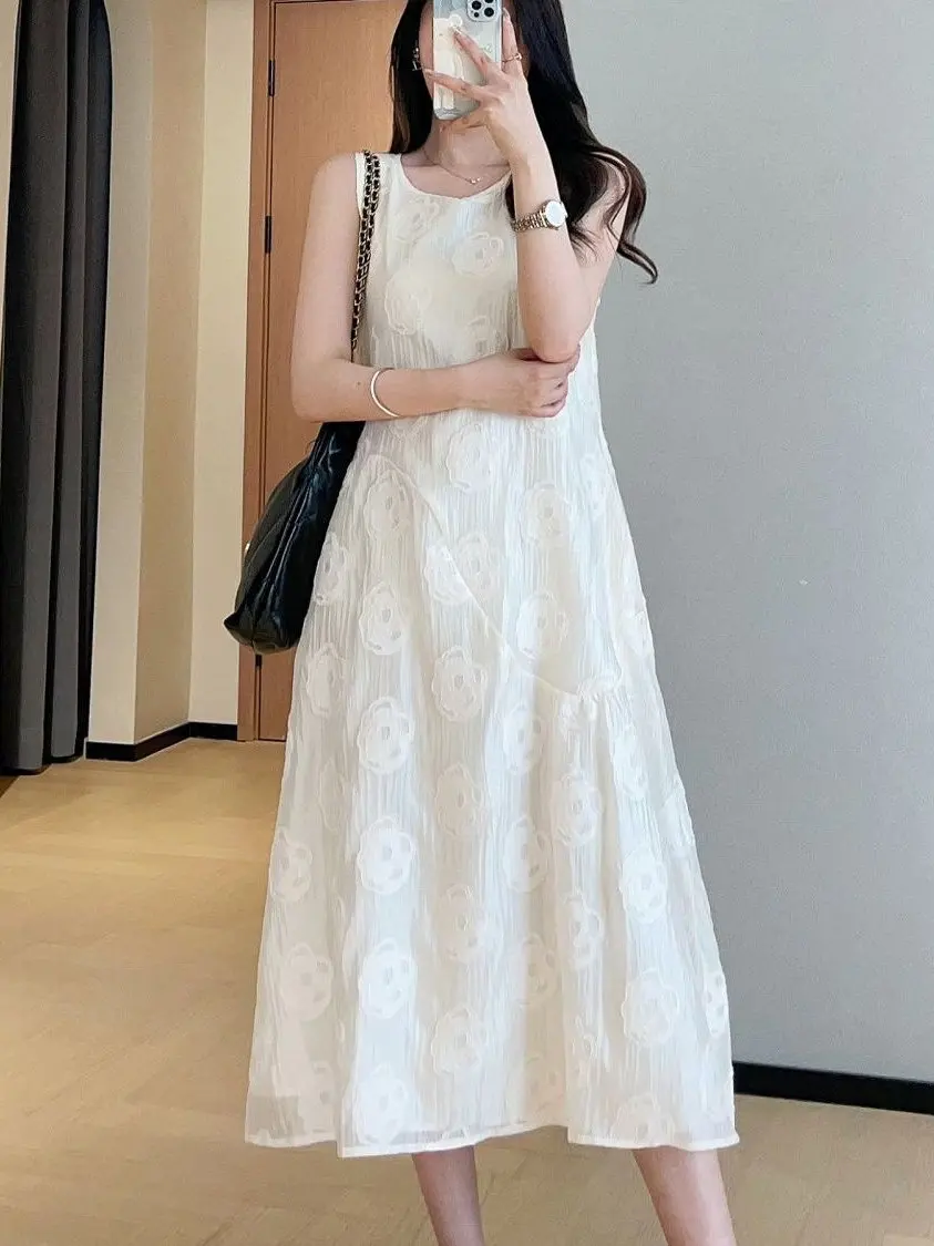 

plus Size Heavy Embroidery Dr Women's Summer Slimming Cut out Vest Skirt 300 Pou A-Line Midi Dr Korean Sle