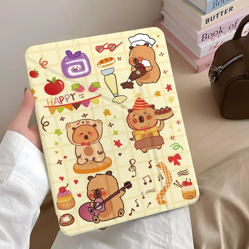 Cute Dessert Party Capybara Case for IPad 11th A16 10th 9th 10.2in Pro 11in Air6 Mini6/7 8.3in Tablet  Acrylic Shockproof Cover