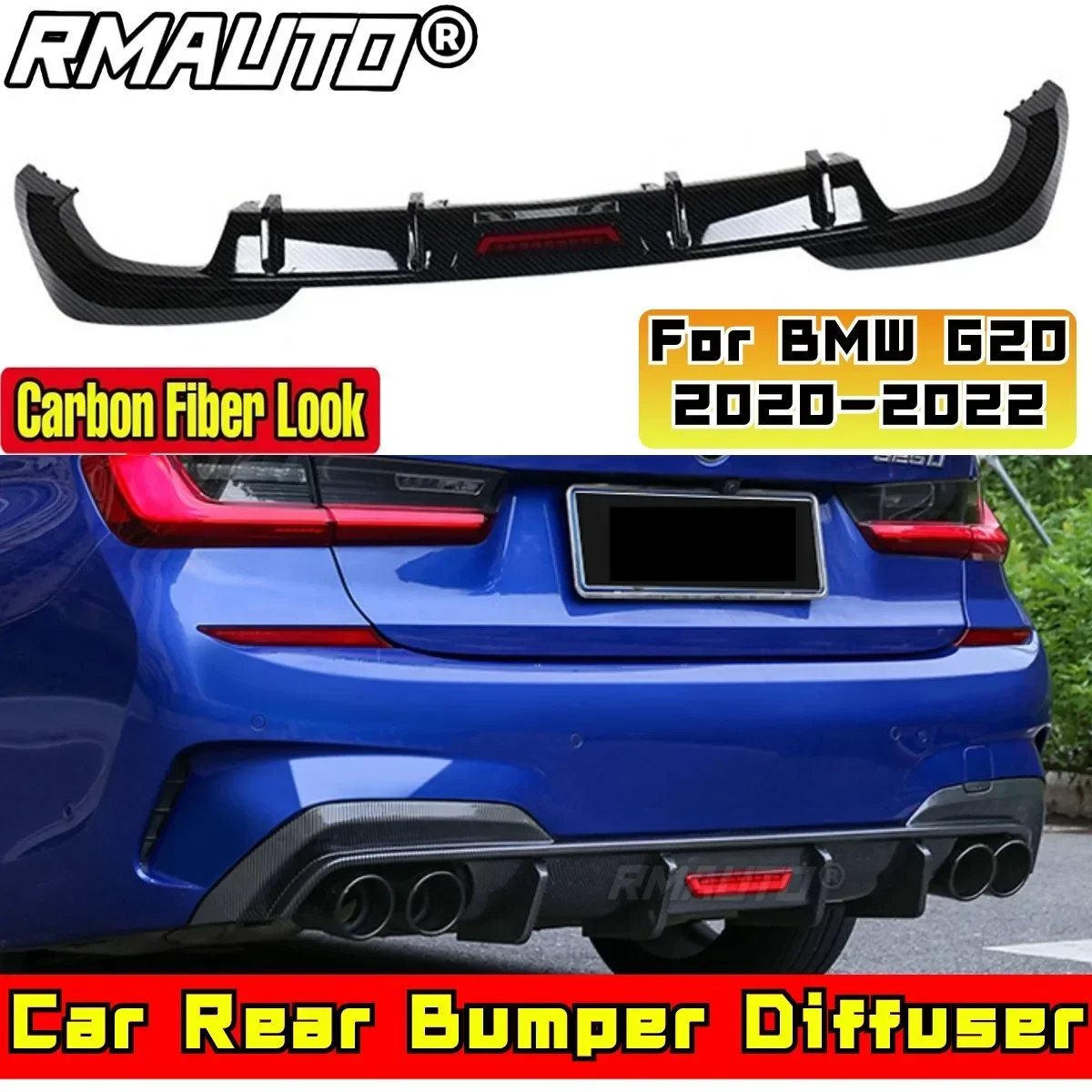 For BMW G20 2020-2022 Car Accessories BMW G20 Rear Bumper Splitter Carbon Fiber Look Sportt Style Diffuser Splitter Body Kit