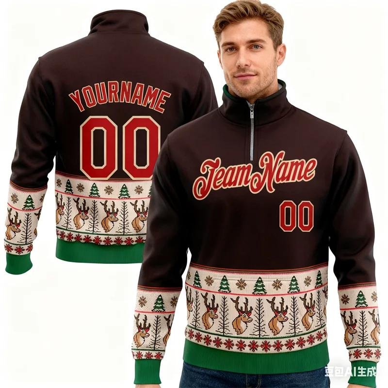 

Men's Half-Zip Stand Collar Top 3D Santa Claus Print Custom Name Top Autumn Winter Casual X'mas Clothes Fashion Unisex Sweatshir