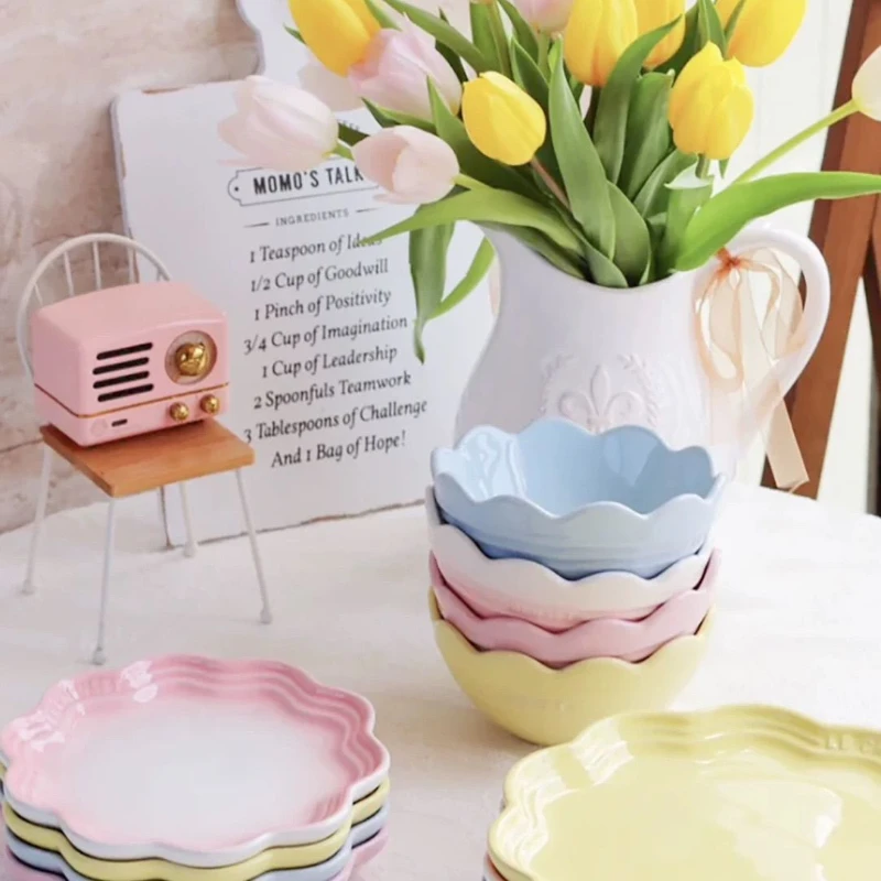 

Nordic Rainbow 14cm Lace Bowl, Household Creative Relief Gradual Change Ceramic Tableware, Dessert Container Fruit Salad Bowls