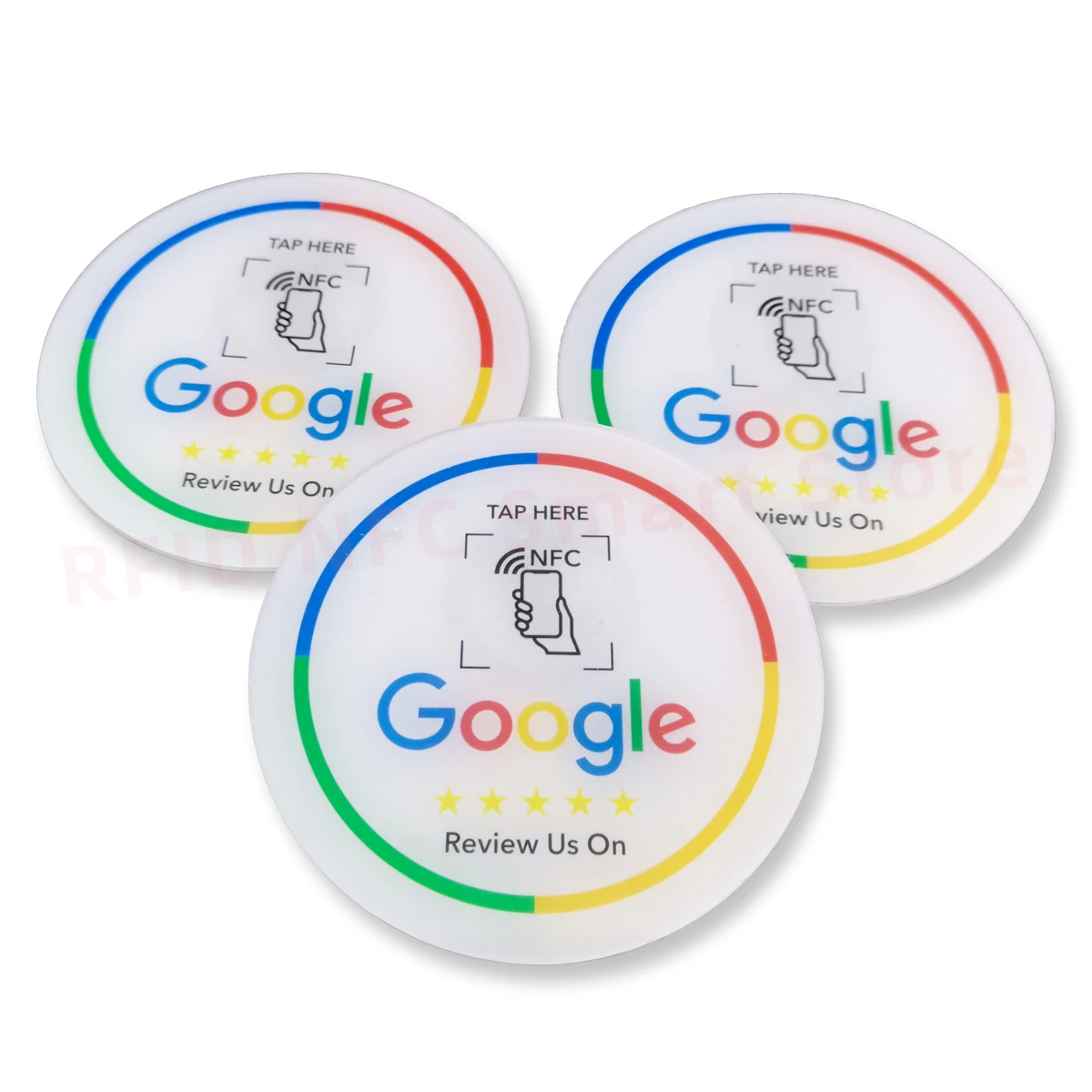 NFC Table Sticker Diameter 10CM Google Reviews NFC Sticker NFC 213 13.56MHz Programmable Acrylicl with Self-adhesive Backing