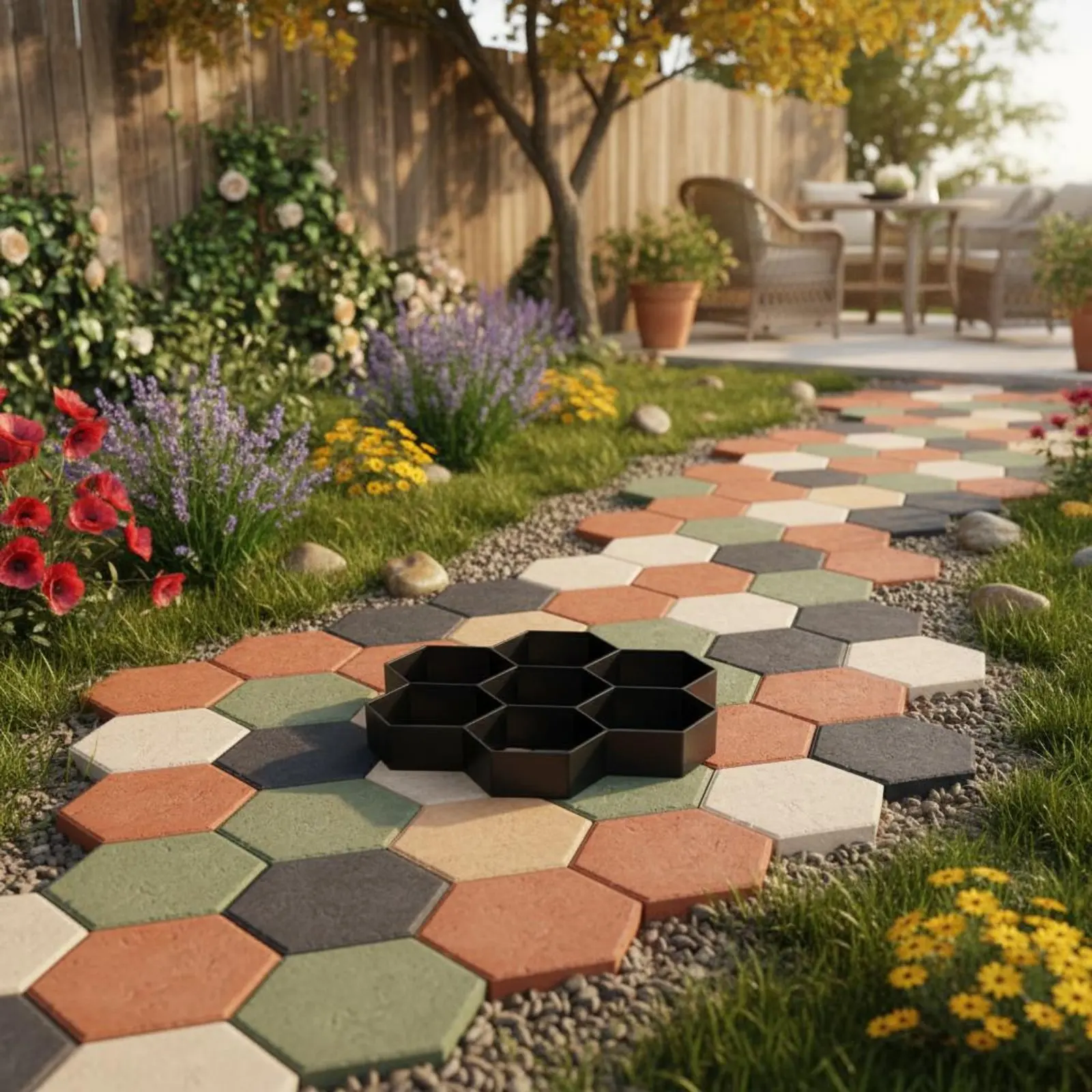 Hexagonal Concrete Paving Mold Geometric Pattern Hexagon Paving Mold Garden Path Former Professional Results for DIY Users, Yard